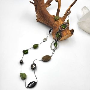 Green & Metal Beaded Asymmetrical XL Necklace